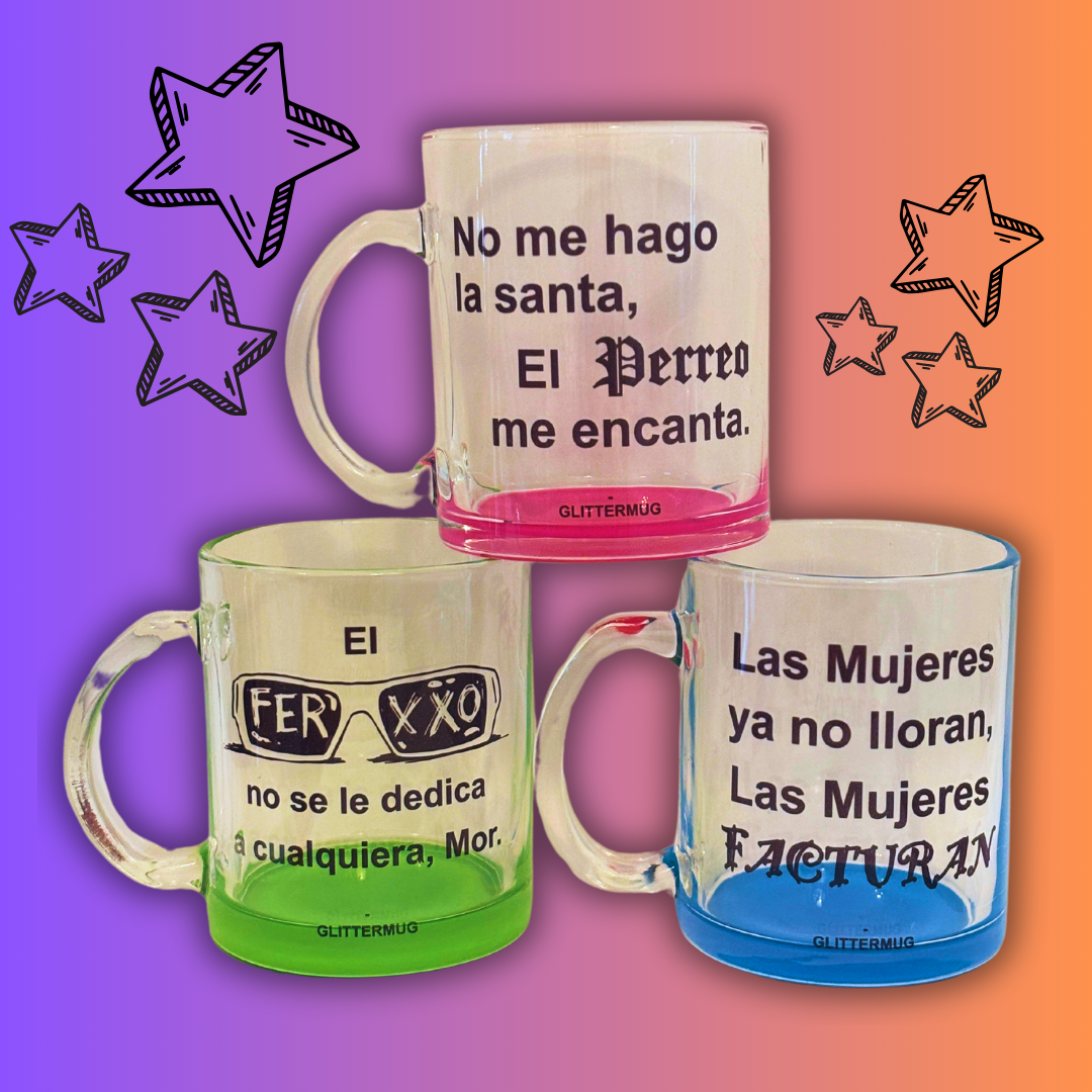 Taza Transparente con Fondo de Color - Selecciona frase de reggaeton y color de taza