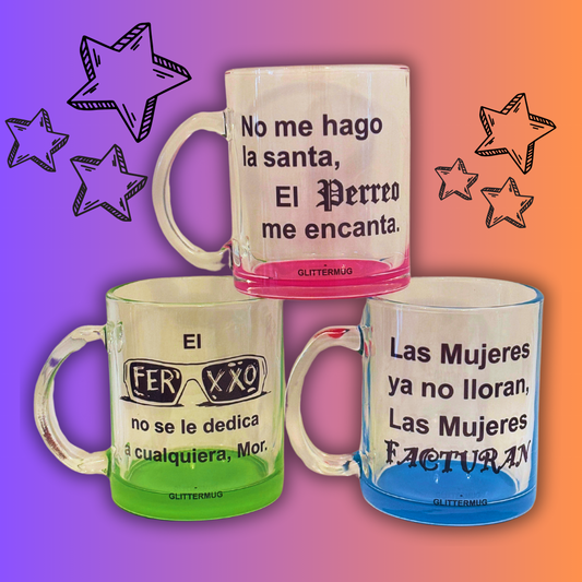 Taza Transparente con Fondo de Color - Selecciona frase de reggaeton y color de taza